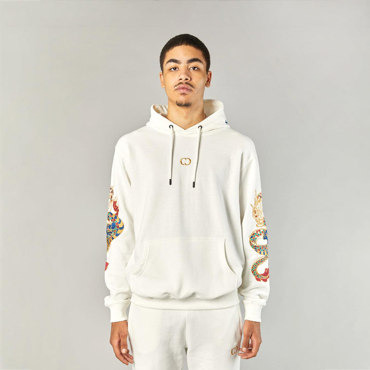 GOLD DRAGON EMBROIDERY HOODIE - OFF WHITE