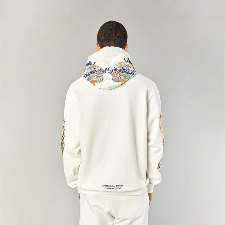 GOLD DRAGON EMBROIDERY HOODIE - OFF WHITE