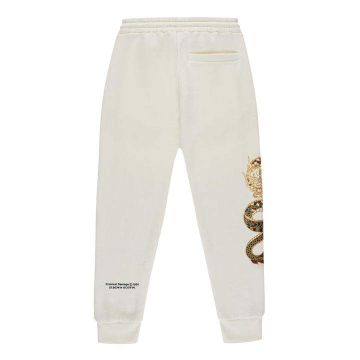 GOLD DRAGON EMBROIDERY JOGGERS - OFF WHITE