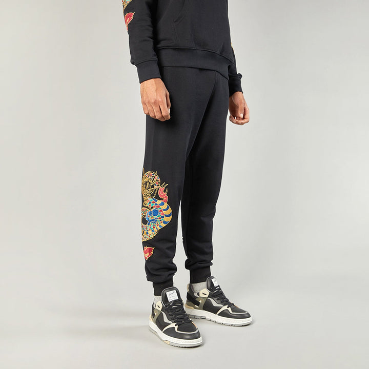 GOLD DRAGON EMBROIDERY JOGGERS - BLACK