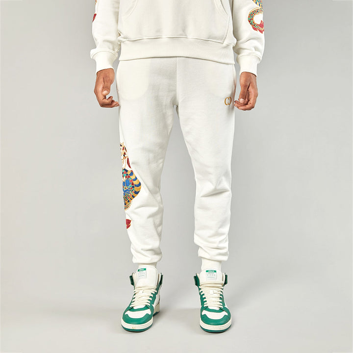 GOLD DRAGON EMBROIDERY JOGGERS - OFF WHITE