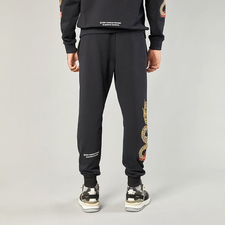 GOLD DRAGON EMBROIDERY JOGGERS - BLACK