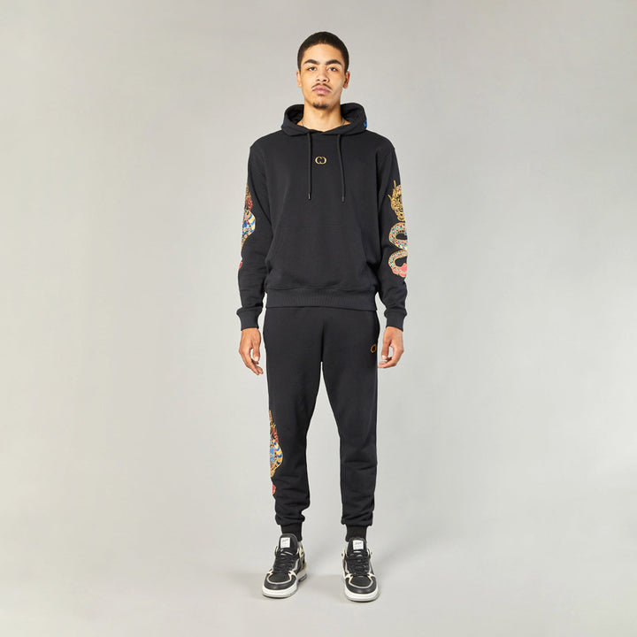 GOLD DRAGON EMBROIDERY JOGGERS - BLACK